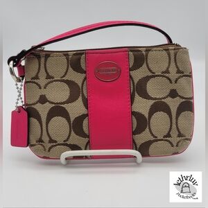 Coach Signature Small Wristlet Khaki & Magenta